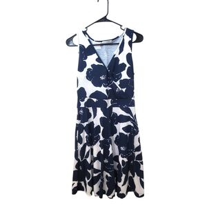 Guberry Dark Blue and White Floral Midi Dress